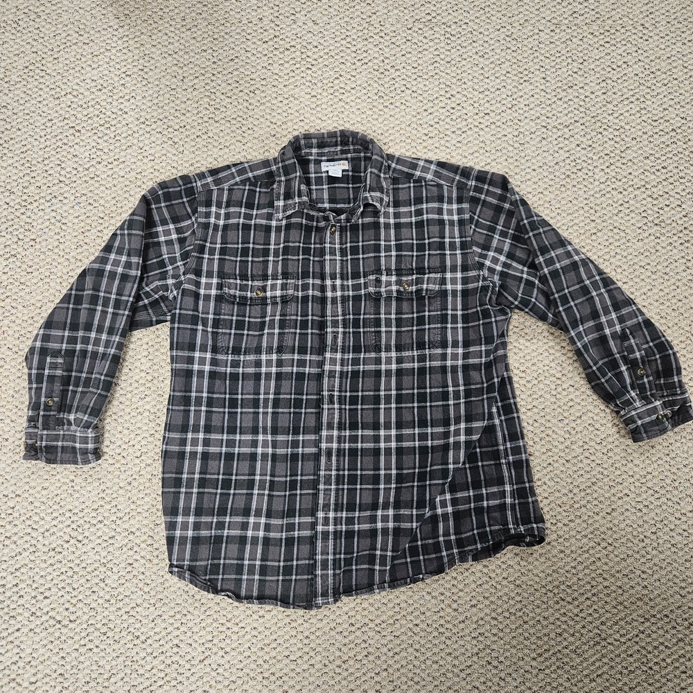 Carhartt Flannel Shirt Mens 2XL Plaid Relaxed‎ Fit Button Down Workwear